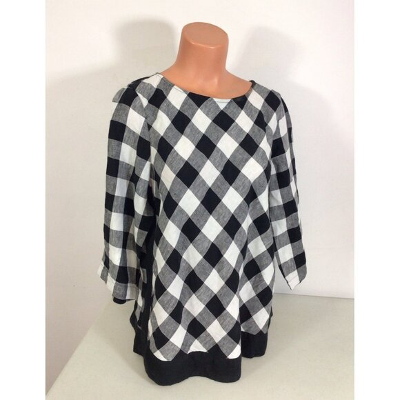 J Jill Plaid Linen Top Shirt Womens Medium - Picture 1 of 7